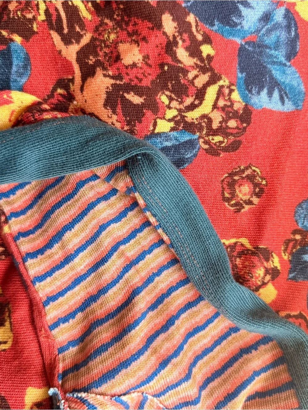 We The Free Red Floral Long-Sleeve Top with Blue Accents